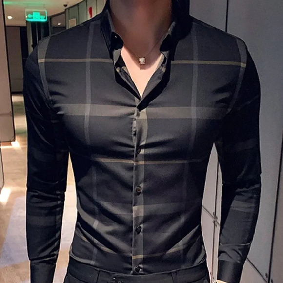 . Other - Black Casual Mens Plaid Print Shirt